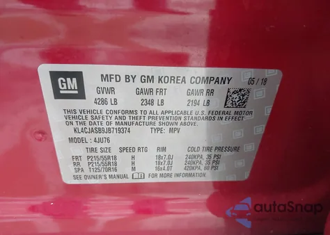 2018 Buick Encore Preferred из США, поврежденный, VIN KL4CJASB9JB719374